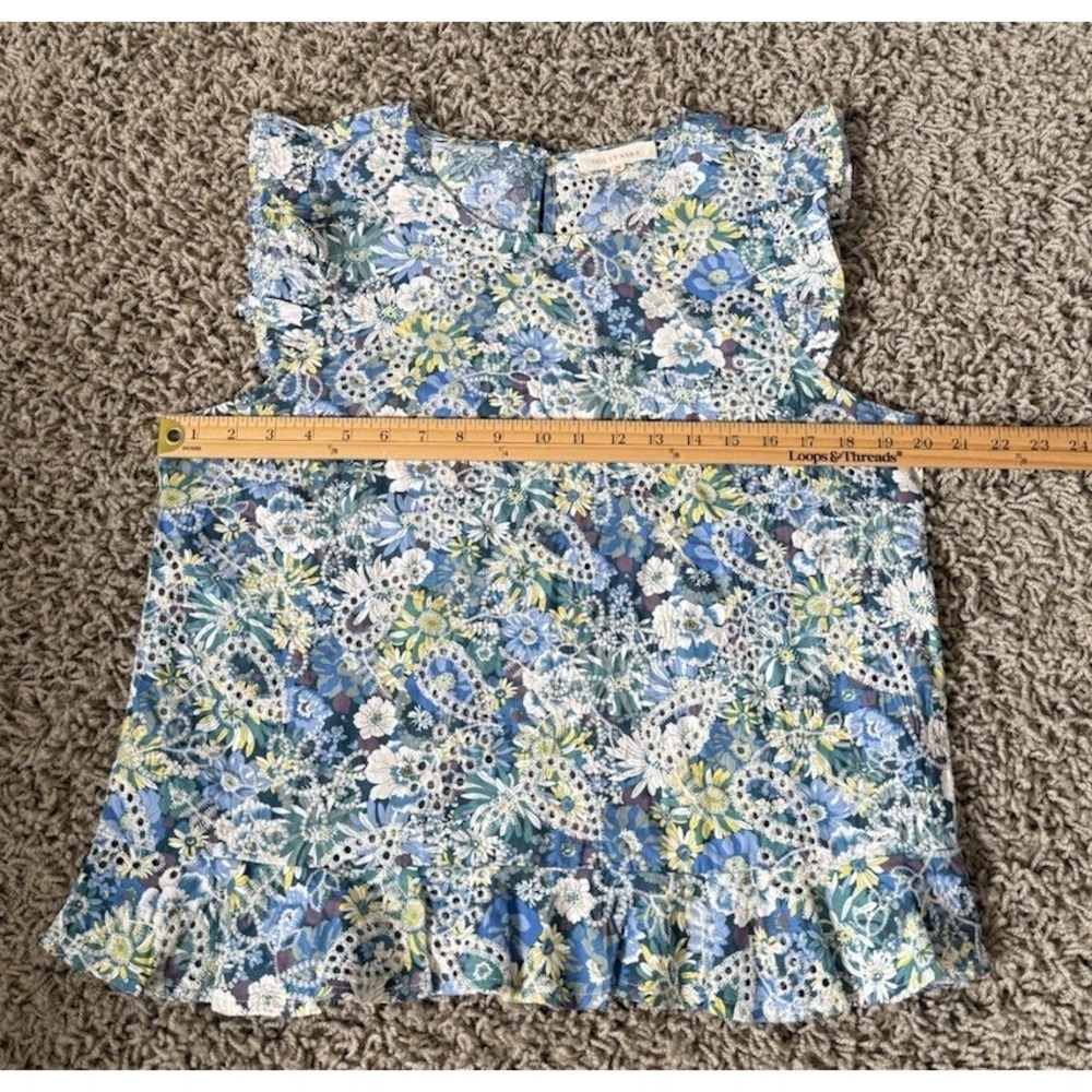 Solitaire Floral Eyelet Lace Ruffled Hem Sleeveless Top Short Medium CottageCore - Picture 6 of 10